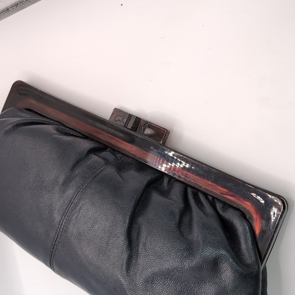 Vintage 70's Navy Italian Leather Clutch With Acrylic Frame Purse - Picture 5 of 7